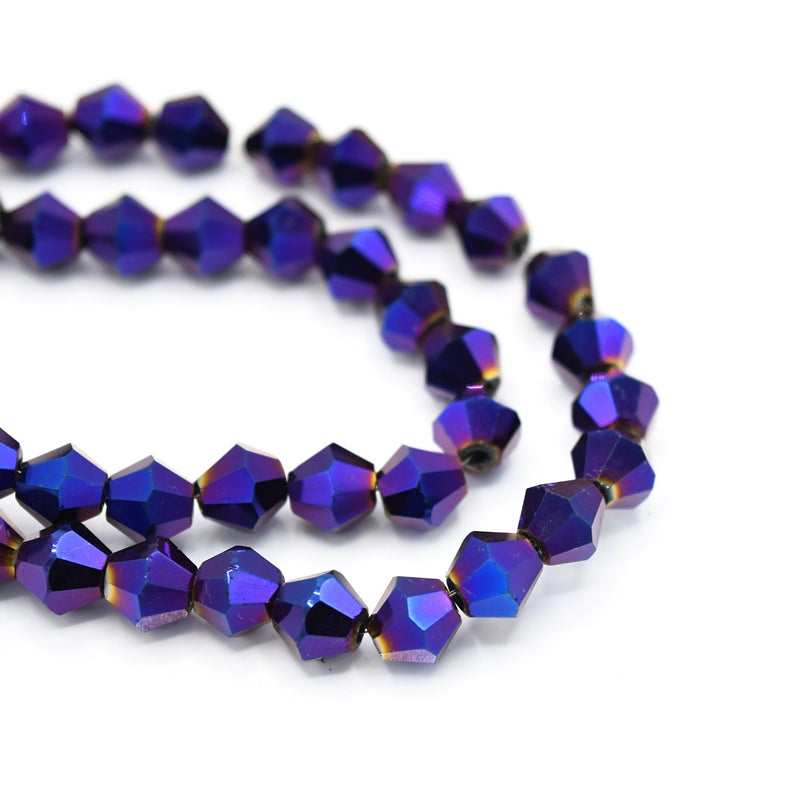Faceted Bicone Glass Beads - Metallic Purple / Blue