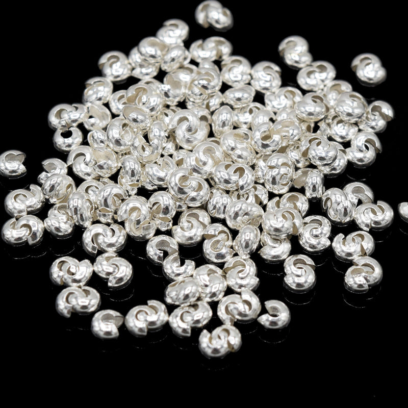 50 x Brass Crimp Cover Beads 4x3.5mm - Silver Plated