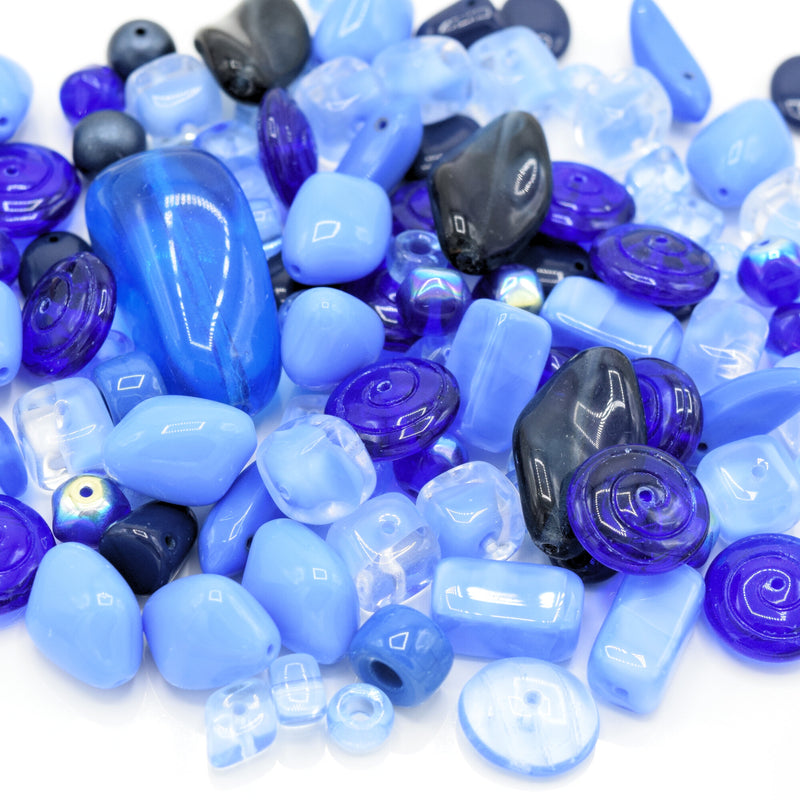 Czech Glass Mixed Beads 100g - Blue