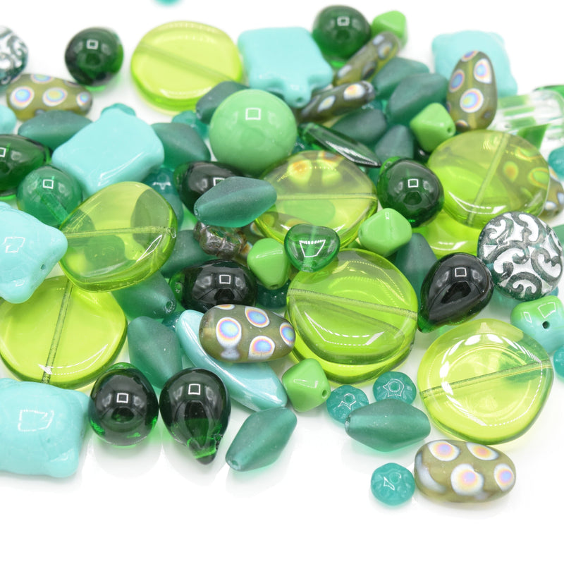 Czech Glass Mixed Beads 100g - Green