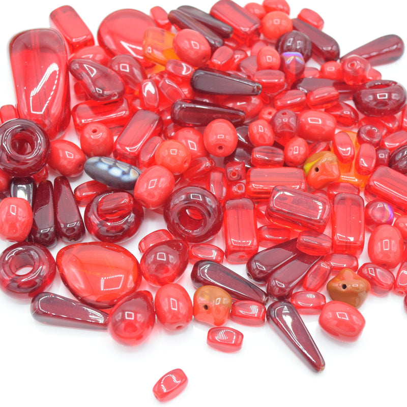 Czech Glass Mixed Beads 100g - Red / Orange