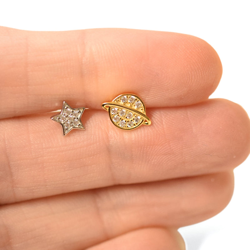 Planet & Star Zirconia Stud Earrings