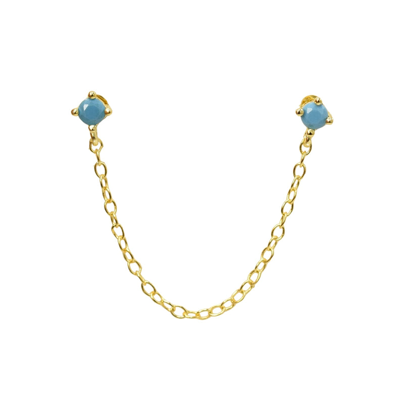 Turquoise Double Stud Chain Drop Earrings