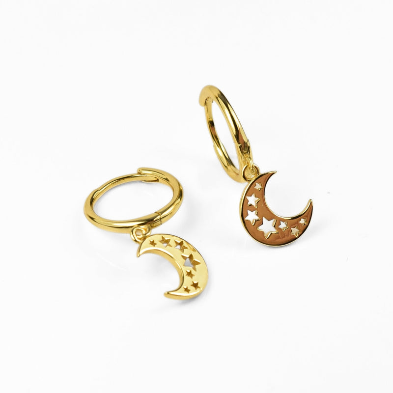 Moon & Star Dangle Hoop Earrings