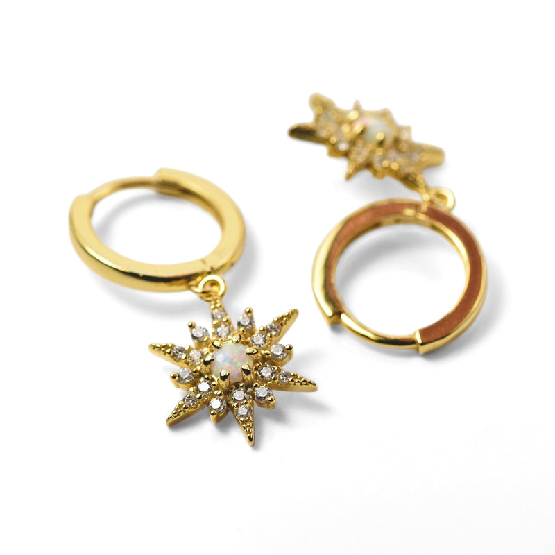 Star Burst Zirconia & Opal Earrings