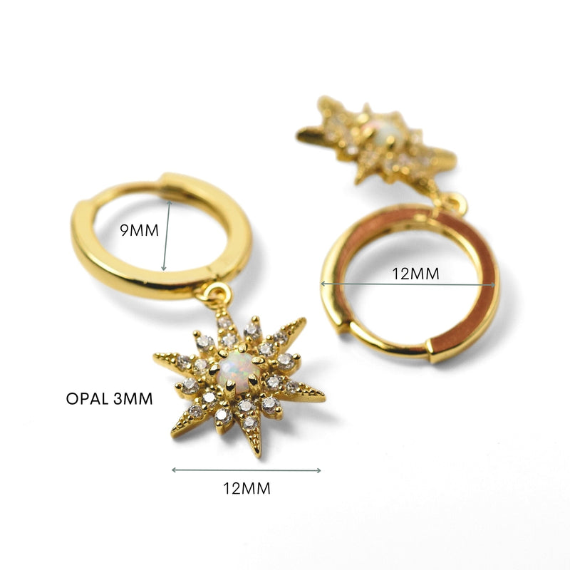 Star Burst Zirconia & Opal Earrings