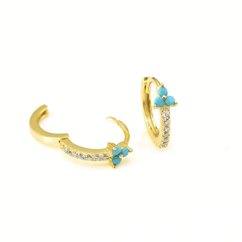Mini Turquoise Flower Hoop Earrings