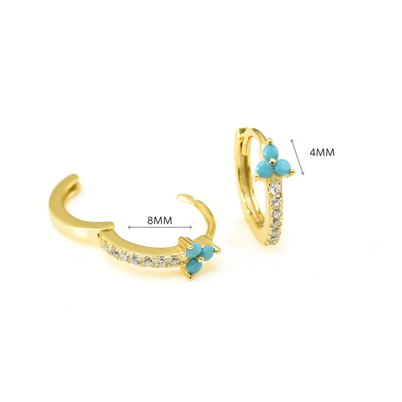 Mini Turquoise Flower Hoop Earrings