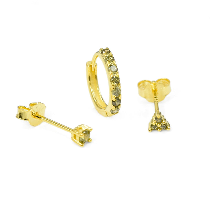 3 Piece Hoop & Stud Zirconia Earrings