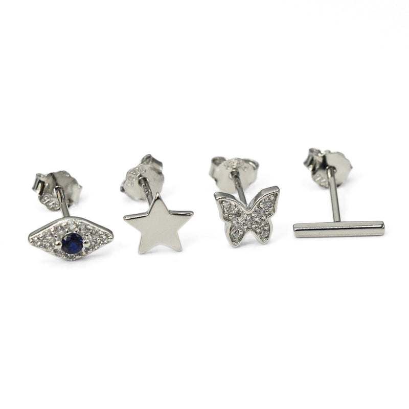 Butterfly, Star, Evil Eye & Bar Studs Zirconia Earrings