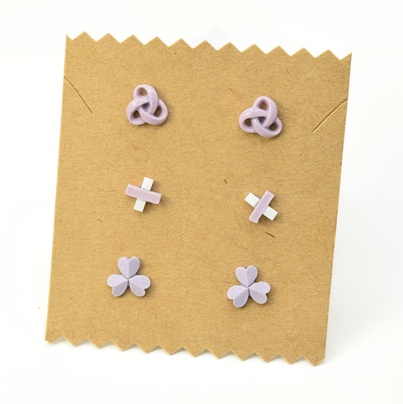 3 Pairs Stainless Steel Ceramic Earring Sets