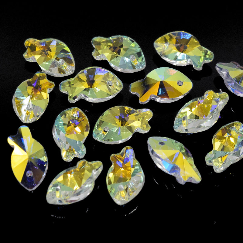 10 x Faceted Glass Fish Pendants 17mm - Clear AB