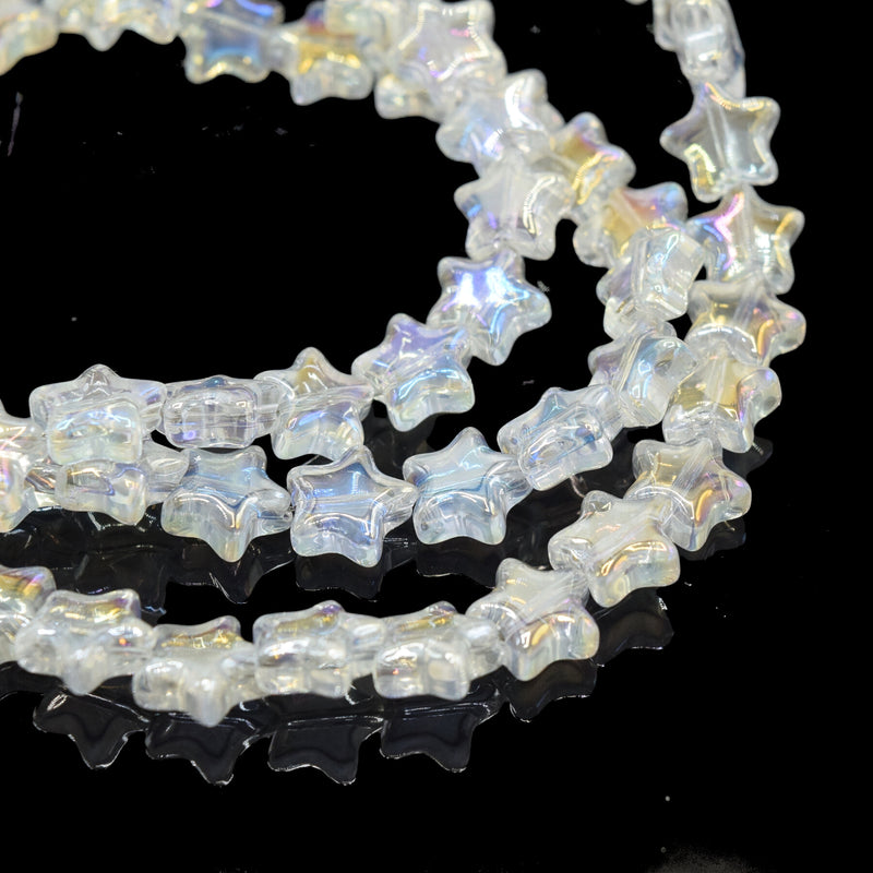 80 x Smooth Electroplated Glass Star Beads 9mm - Clear AB