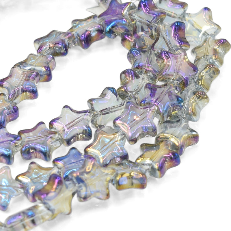 80 x Smooth Electroplated Glass Star Beads 9mm - Metallic Purple / Grey