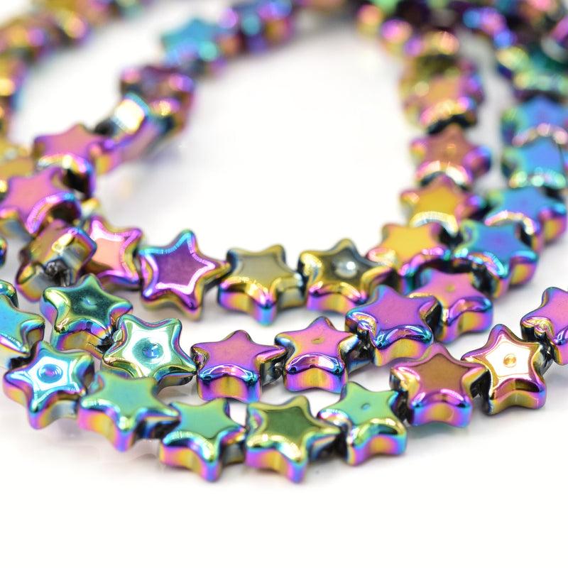 80 x Smooth Electroplated Glass Star Beads 9mm - Metallic Vitrail