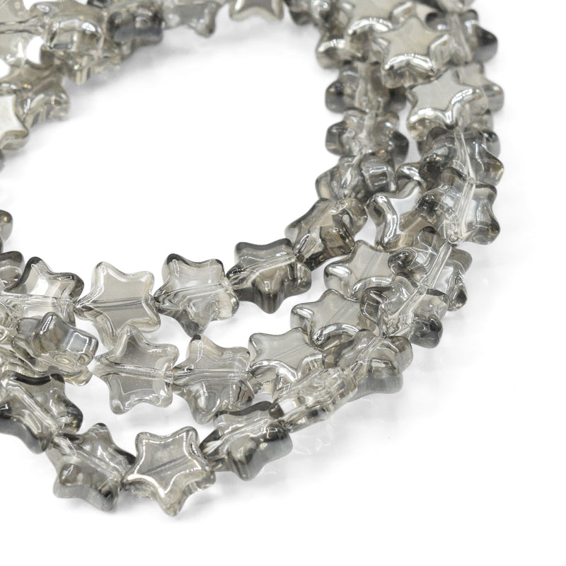 80 x Smooth Electroplated Glass Star Beads 9mm - Metallic Silver / Grey