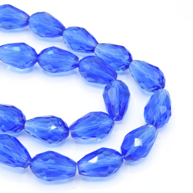 Faceted Teardrop Glass Beads - Sapphire