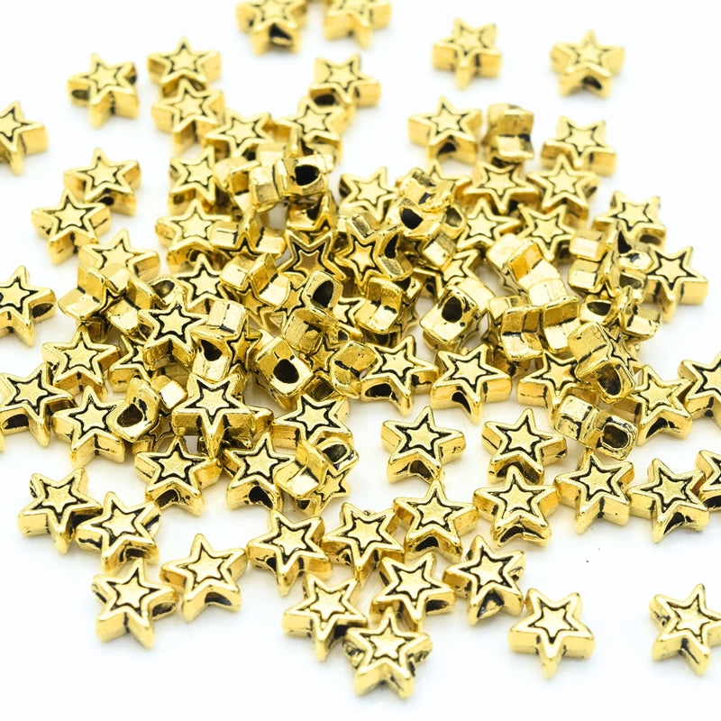50 x Brass Alloy Star Beads 7x7x4mm - Gold
