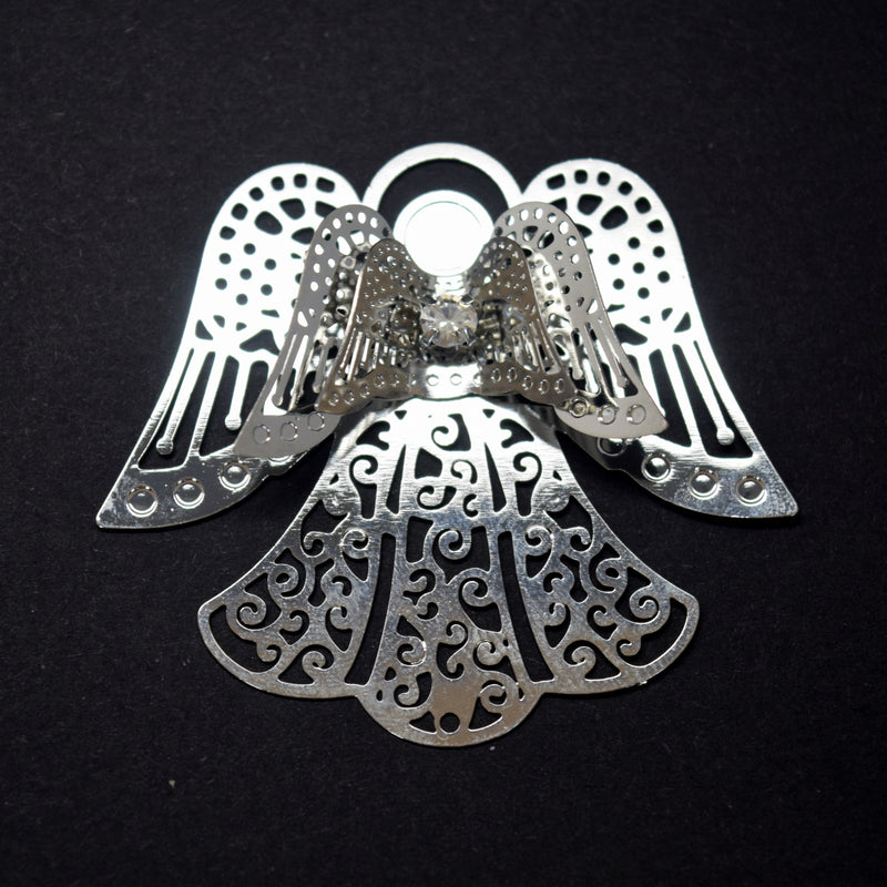 STAR BEADS: 2 x Filigree SP Connectors With Rhinestones - Angel 43x49mm - Jewellery Findings
