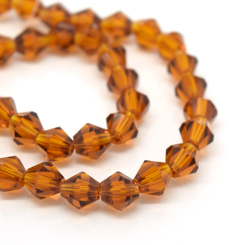 STAR BEADS: 50 x Faceted Bicone Glass Beads 6mm - Amber - Bicone Beads