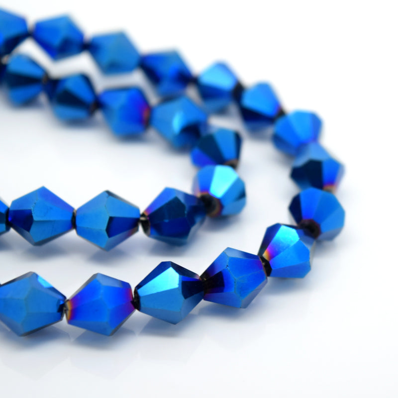 STAR BEADS: FACETED BICONE GLASS BEADS - METALLIC BLUE - Bicone Beads