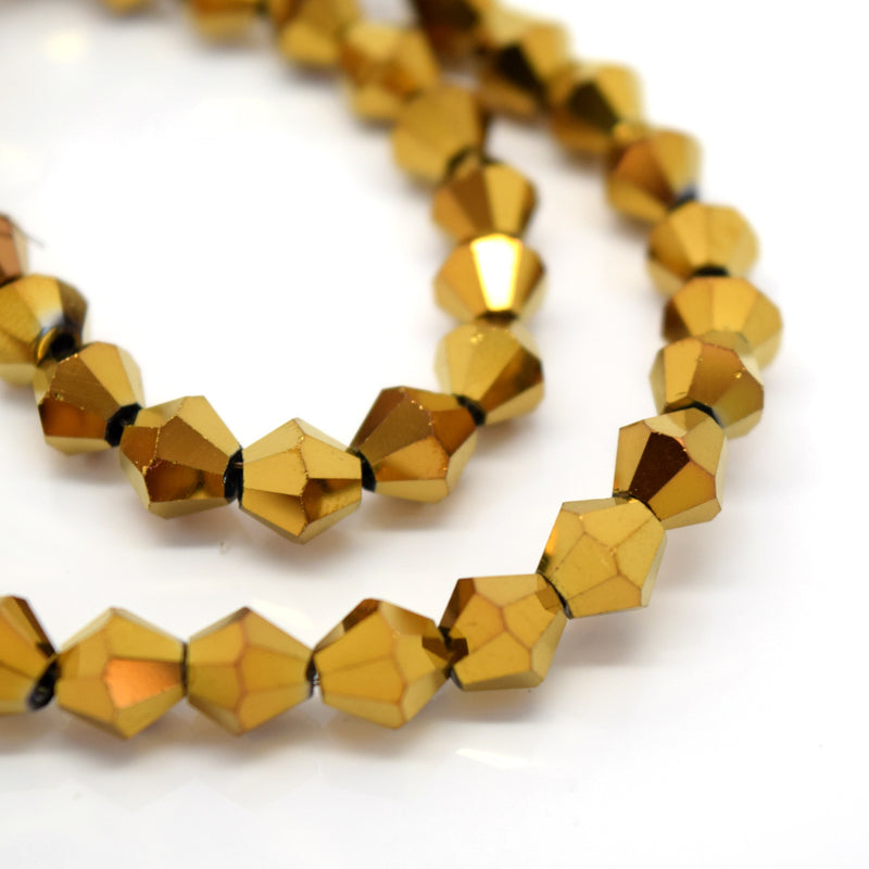 STAR BEADS: FACETED BICONE GLASS BEADS - METALLIC GOLD - Bicone Beads