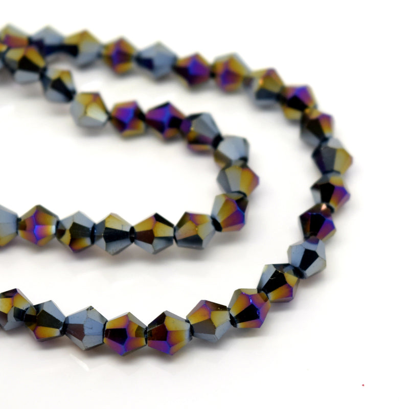 STAR BEADS: FACETED BICONE GLASS BEADS - METALLIC JET / MULTI - Bicone Beads
