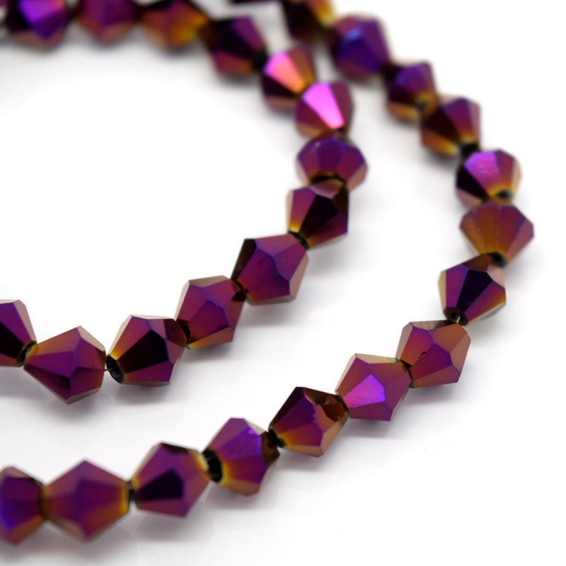 STAR BEADS: FACETED BICONE GLASS BEADS - METALLIC PURPLE - Bicone Beads