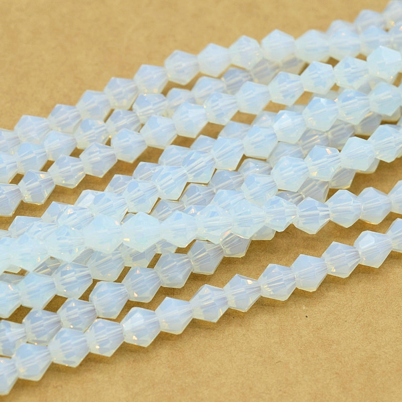 Faceted Bicone Glass Beads - White Opal