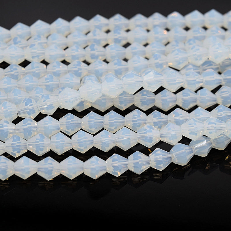 Faceted Bicone Glass Beads - White Opal