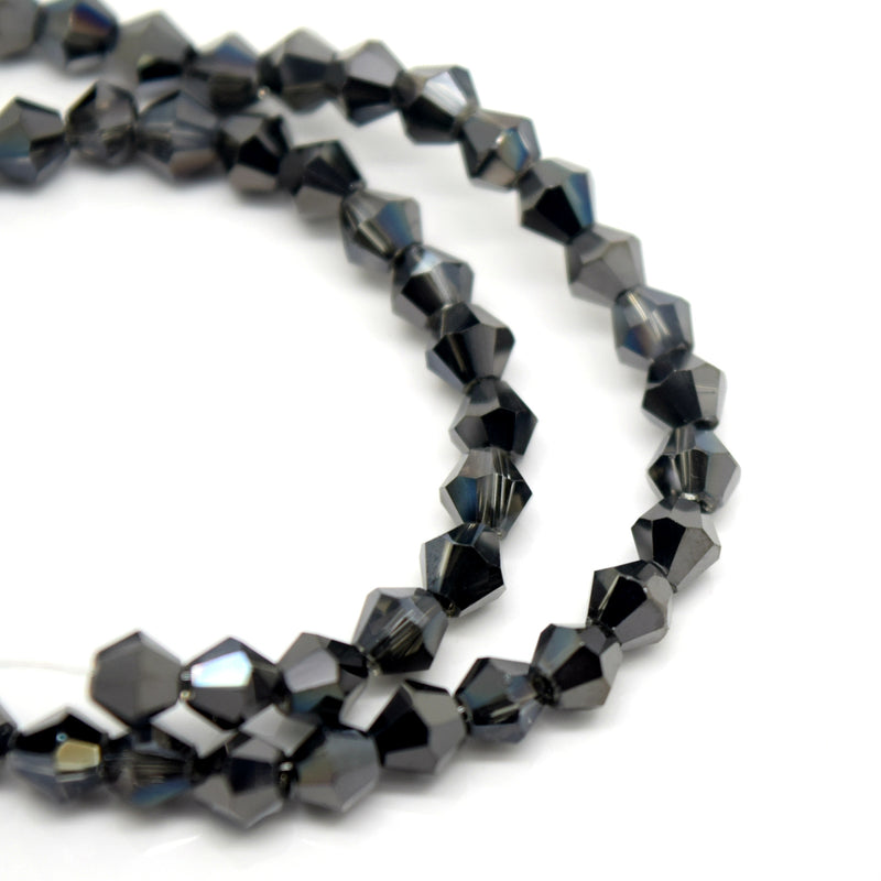 STAR BEADS: FACETED BICONE GLASS BEADS - SILVER / METALLIC JET - Bicone Beads