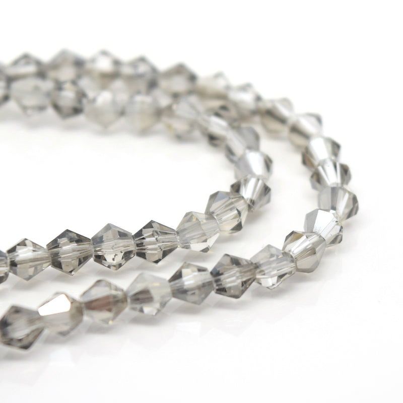 STAR BEADS: 115 x Faceted Bicone Glass Beads 4mm - Silver Shade - Bicone Beads