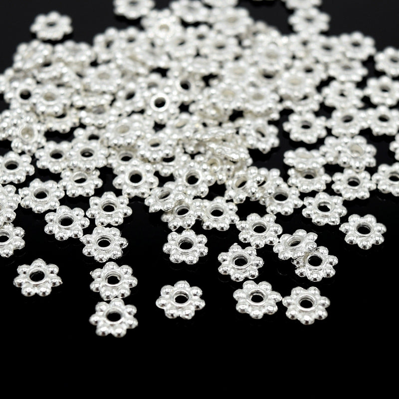 200 x Zinc Alloy Silver Plated Daisy Spacer Beads 6mm