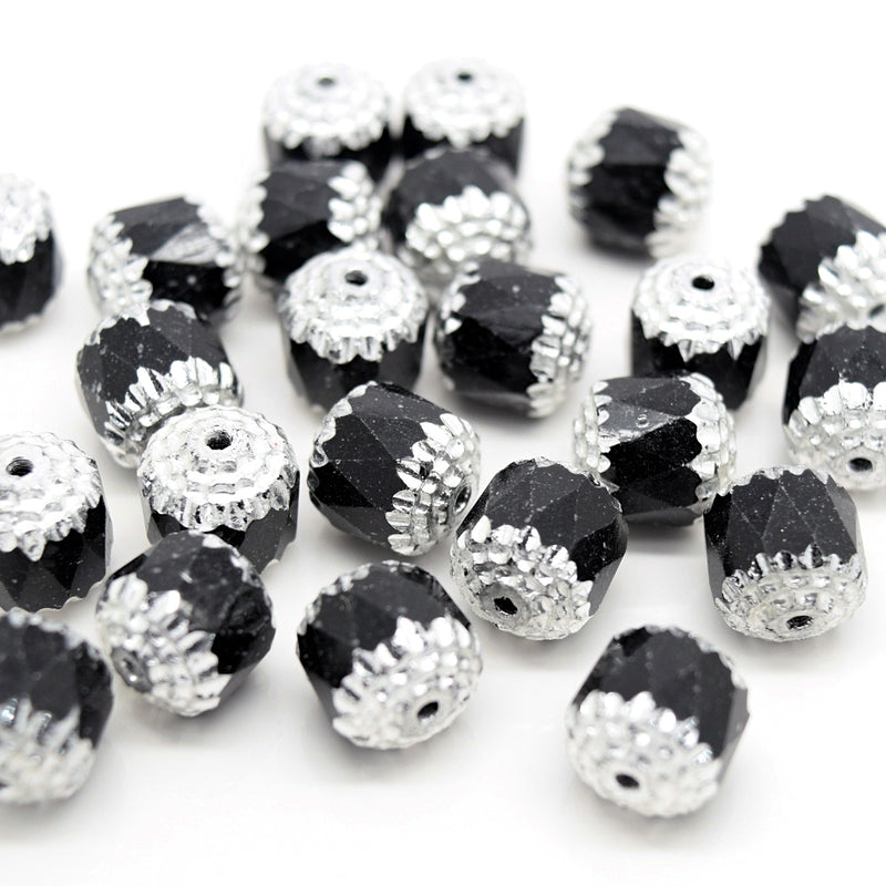 Czech Faceted Pressed Glass Cathedral Round Beads Pick Size - Black / Silver
