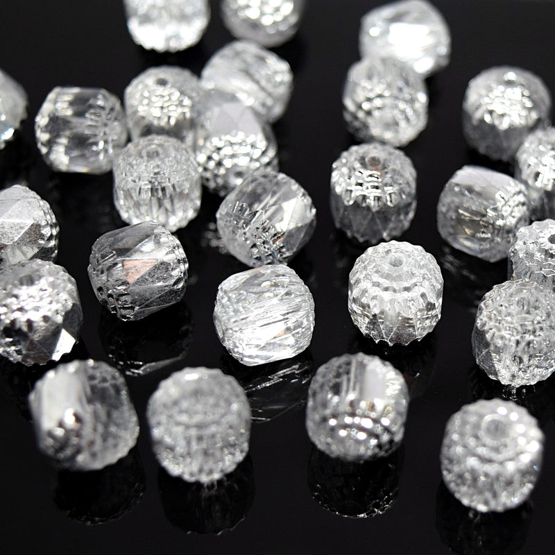 Czech Faceted Pressed Glass Cathedral Round Beads 10mm (15pcs) - Clear / Silver