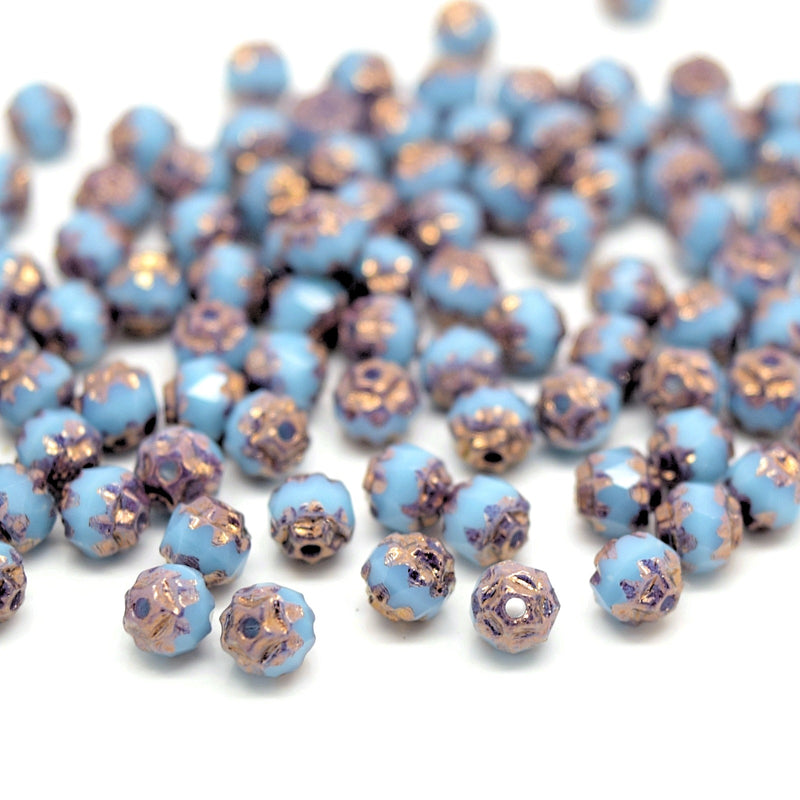 Czech Faceted Pressed Glass Cathedral Round Beads 4mm (120pcs) - Blue / Bronze