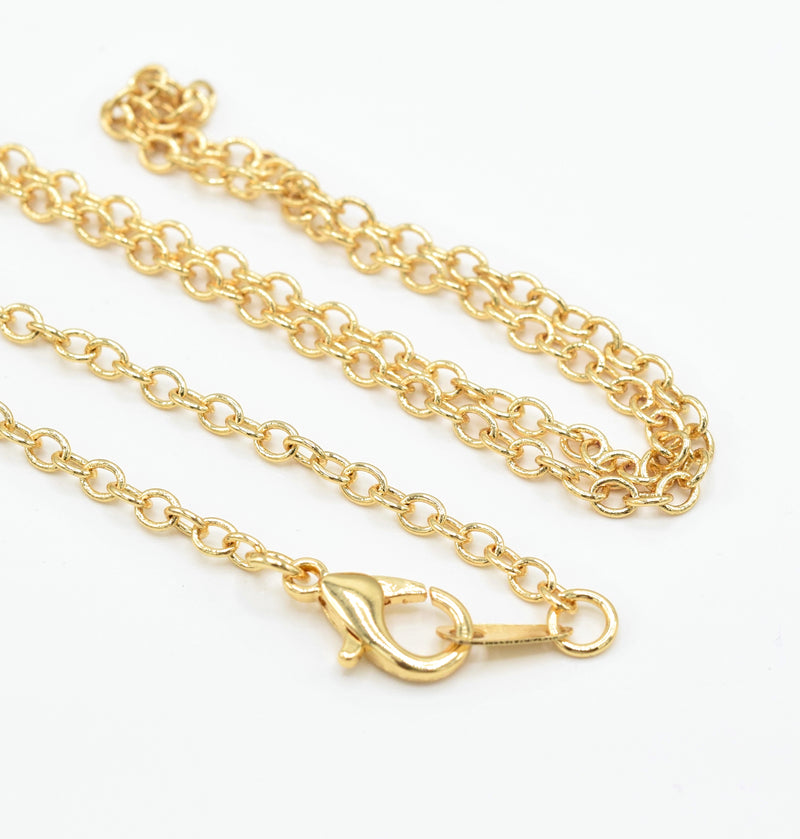 18k Gold Plated Brass Cable Chain Necklace 19 Inch with Lobster Clasp