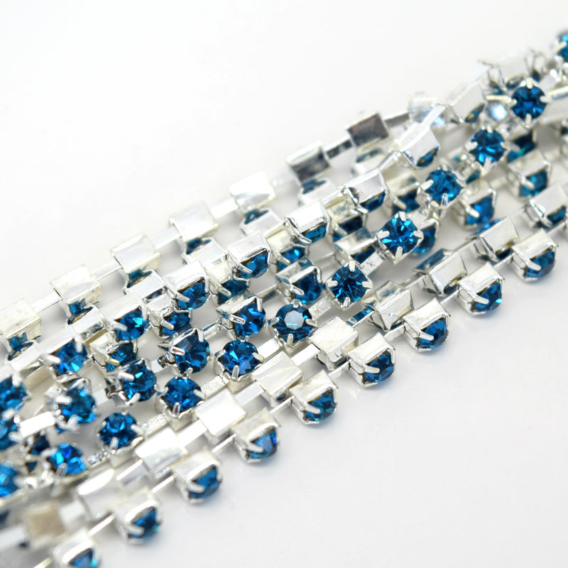 STAR BEADS: 1m Rhinestone Chains 2.80-3mm - Turquoise / Silver Plated - RHINESTONE CHAIN