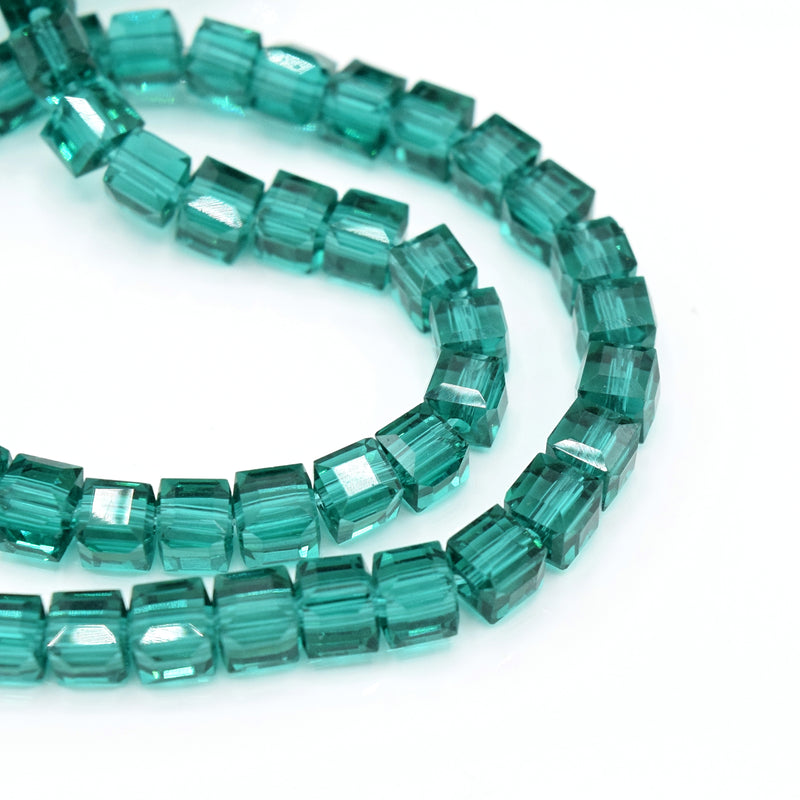 198 x Faceted Cube Glass Beads 4mm - Emerald