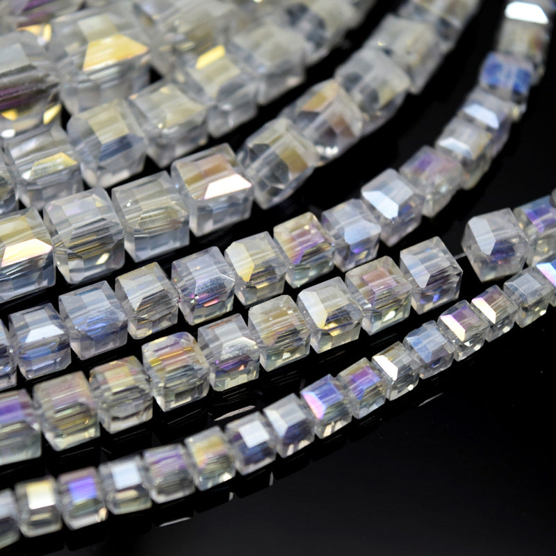 Faceted Cube Glass Beads - Clear AB
