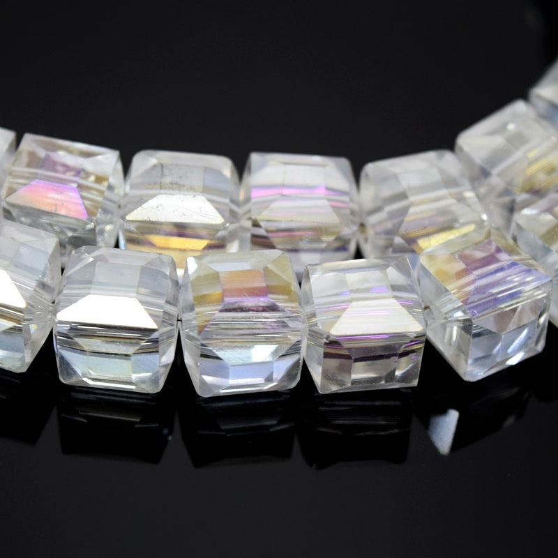 Faceted Cube Glass Beads - Clear AB