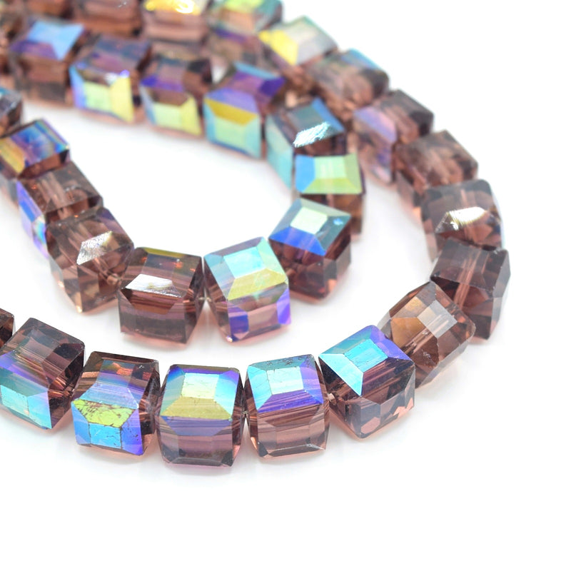 Faceted Cube Glass Beads - Amethyst AB