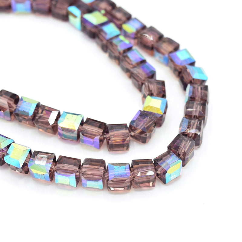 Faceted Cube Glass Beads - Amethyst AB