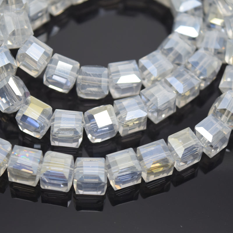 Faceted Cube Glass Beads - Clear Lustre