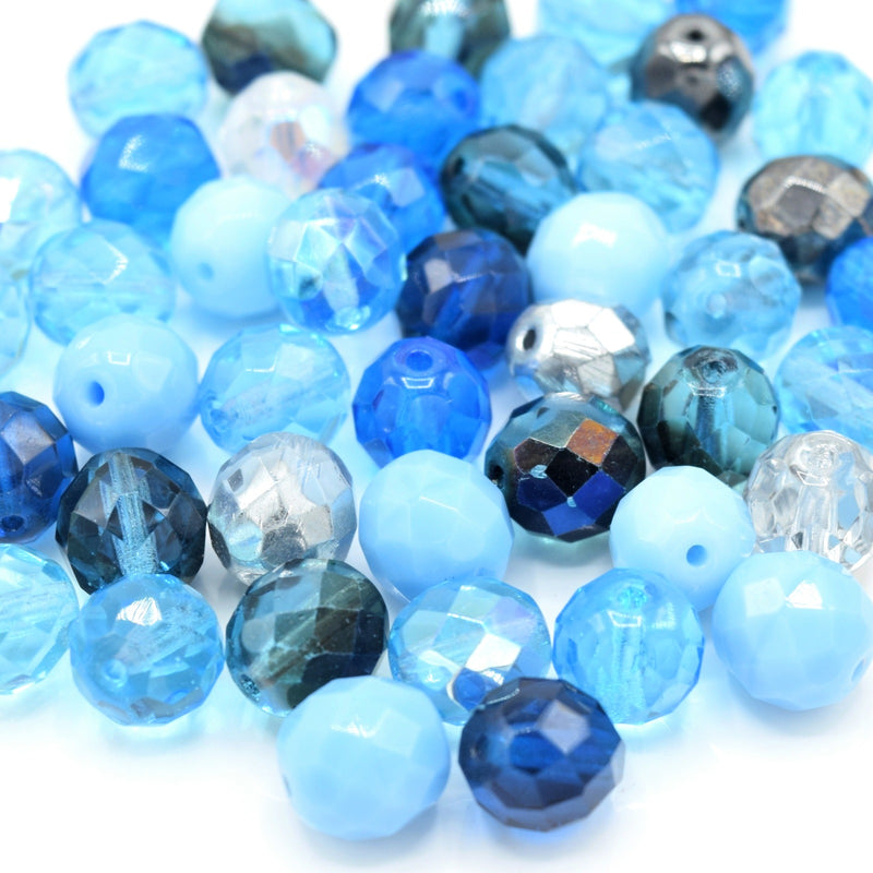 Czech Fire Polished Mix Faceted Glass Round Beads Pick Size - Aquamarine