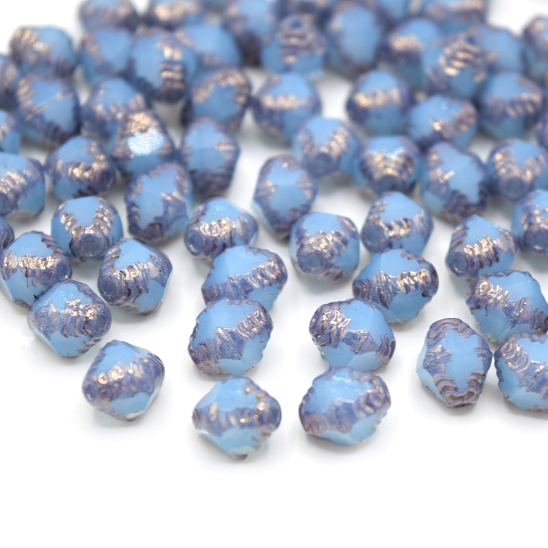 Czech Faceted Glass Bicone Bols Beads 8x6mm (30pcs) - Opaque Blue