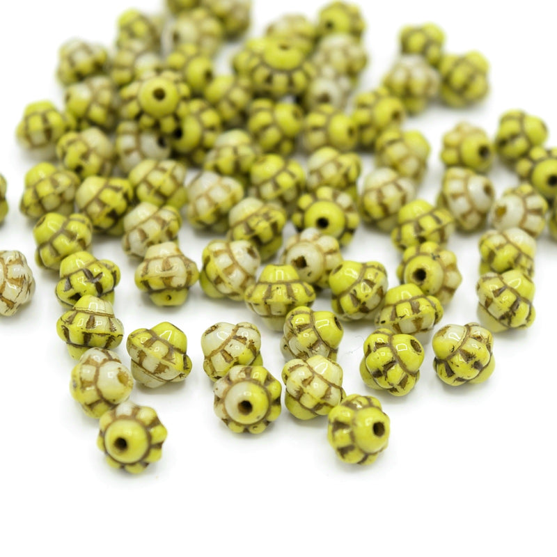 Czech Pressed Glass Daisy Bicone Spacer Beads 6mm (120pcs) - Yellow / Topaz