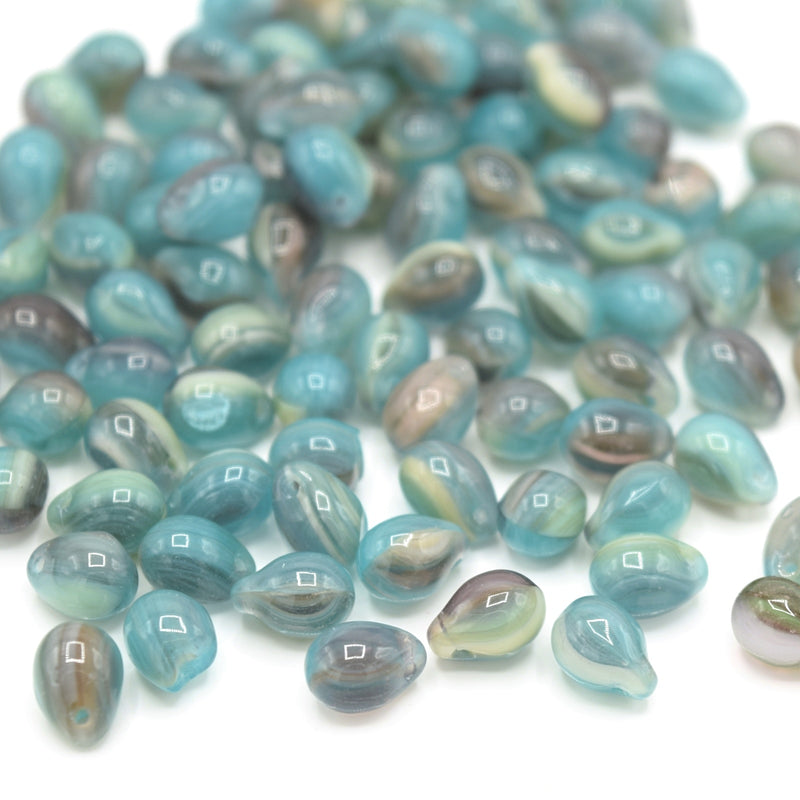 Czech Pressed Glass Drop Beads 7x5mm (60pcs) - Opaque Turquoise / Amethyst / Cream