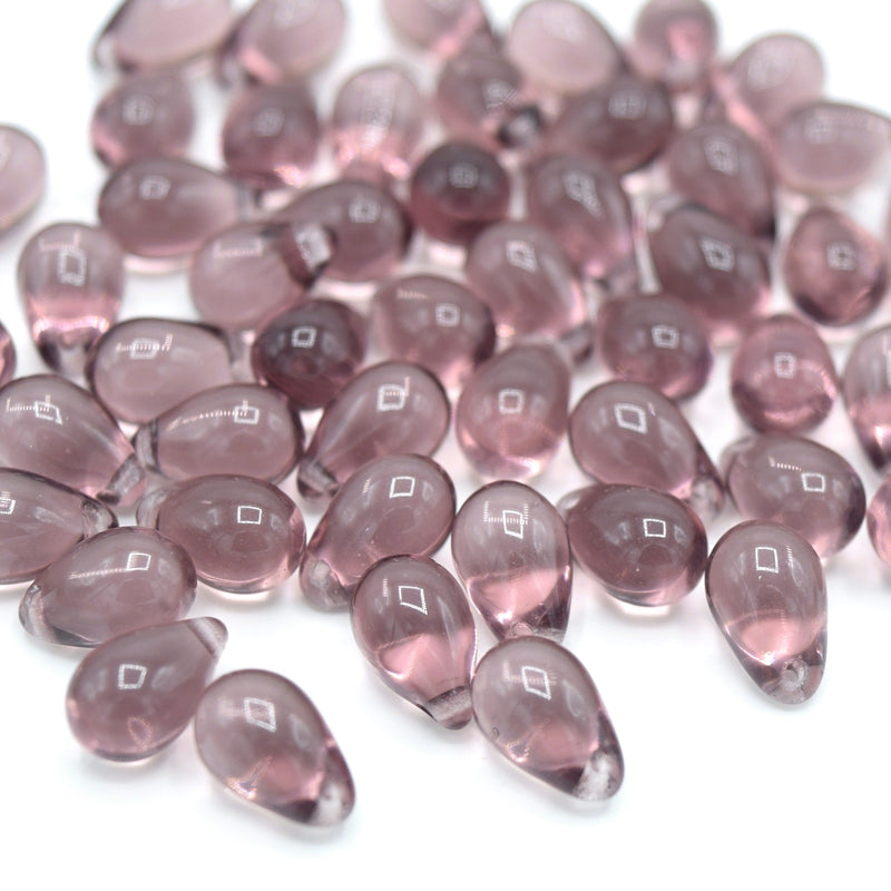 Czech Pressed Glass Drop Beads 6x9mm (60pcs) - Amethyst