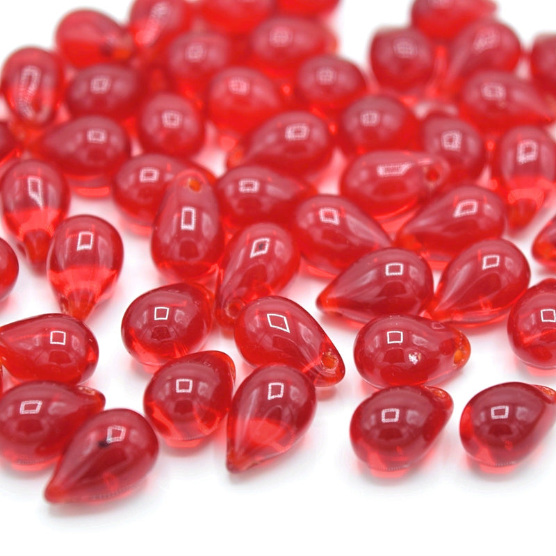 Czech Pressed Glass Drop Beads 6x9mm (60pcs) - Red